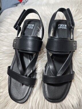 Frye & Co Cassia Black Leather Sandals Sz 9.5